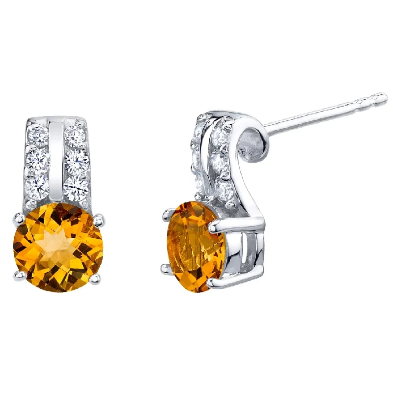 Sterling Silver 1.5ct Citrine Round Stud Earrings