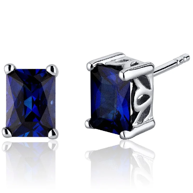 Sterling Silver 2.5ct Created Sapphire Radiant Stud Earrings