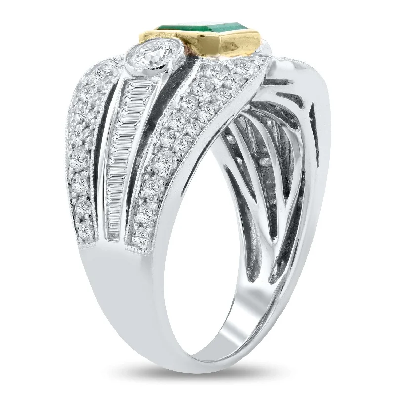 Auriya 18k Two-Tone Gold 7/8ct Emerald and 1 3/8ct TDW Diamond Ring