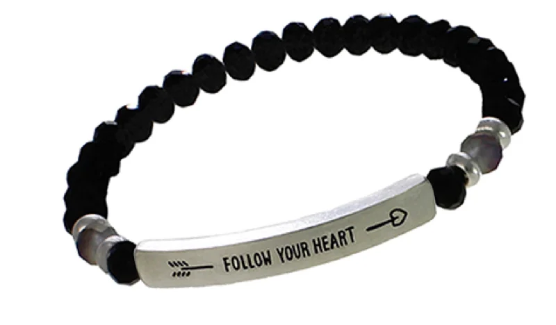 Inspirational Crystal Bracelet FOLLOW YOUR HEART - Black