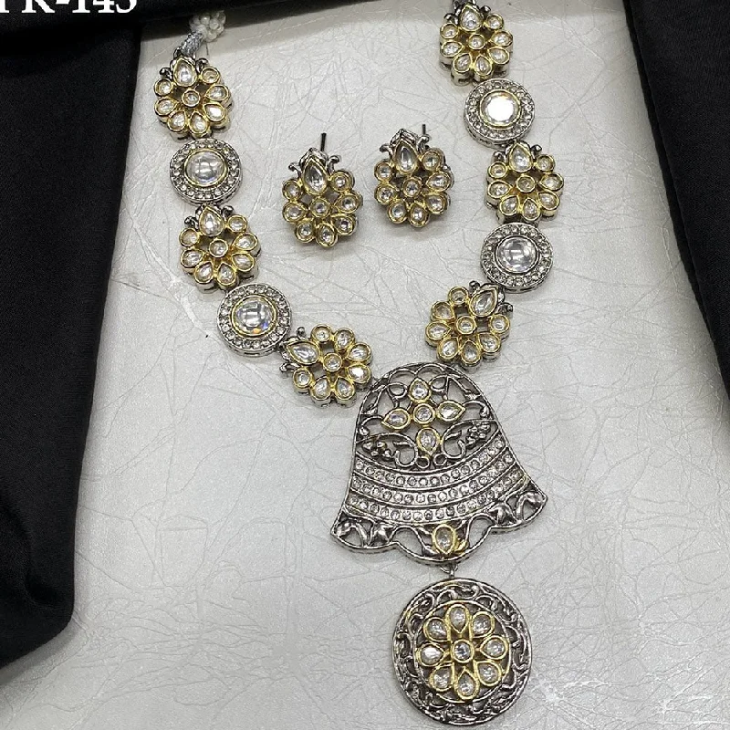 Royal Kundan Jewellery 2 Tone Plated Polki Kundan Necklace Set