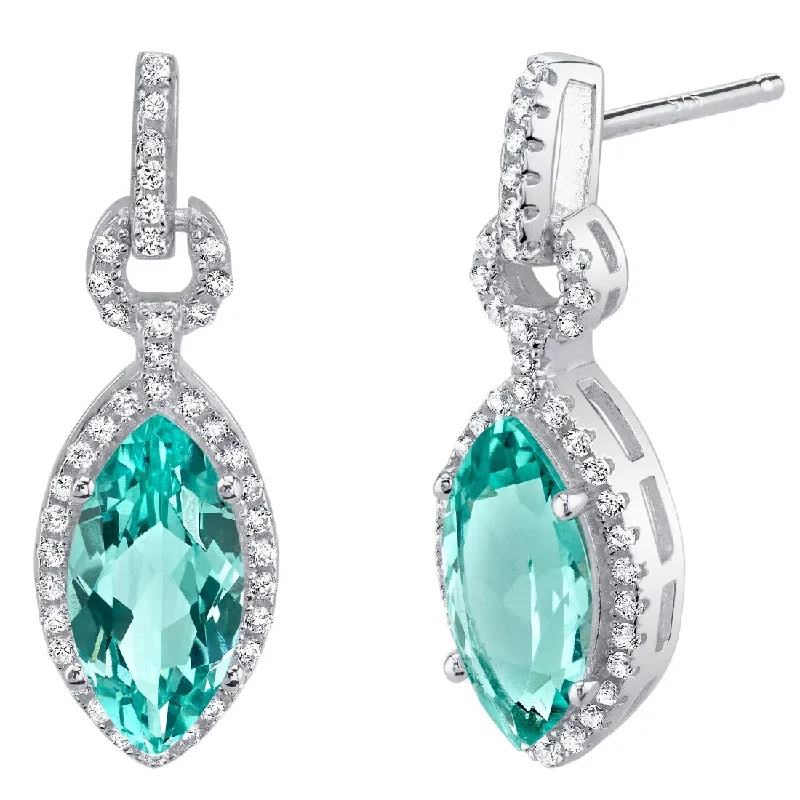 Sterling Silver 4.5ct Simulated Tourmaline Marquise Dangling Earrings