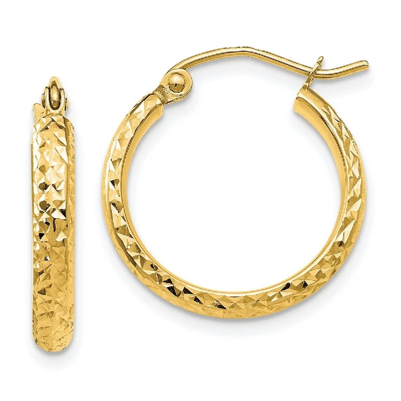 Curata 14k Yellow Gold Sparkle Cut 2.8x18mm Hoop Earrings