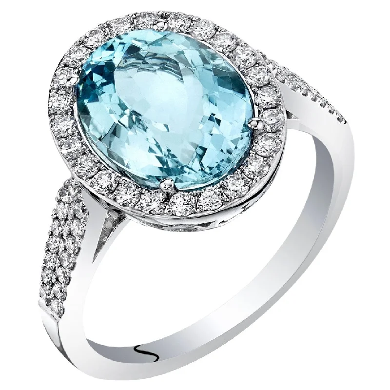 IGI Certified 3.75 ct Aquamarine and Diamond Ring in 14k White Gold