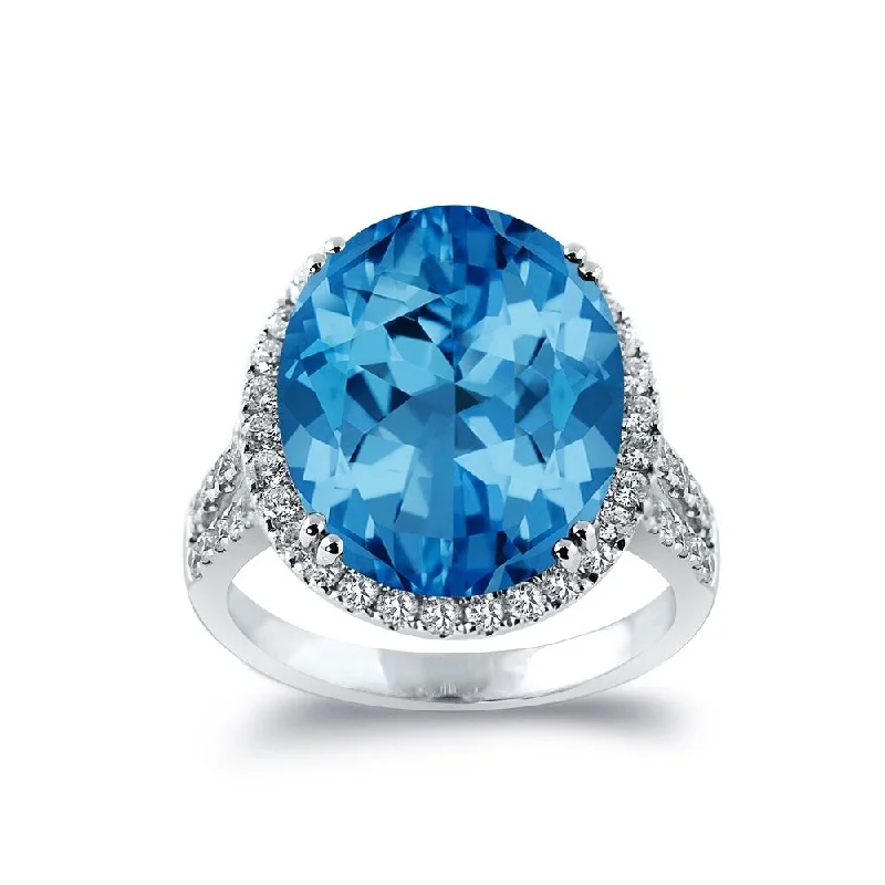 Auriya 8 7/8ct Oval-cut Blue Topaz and Halo Diamond Ring 5/8ctw 18K Gold