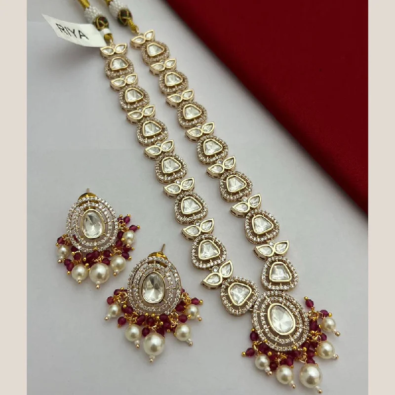 FS Collection Gold Plated Polki Kundan Stone And Pearls Necklace Set