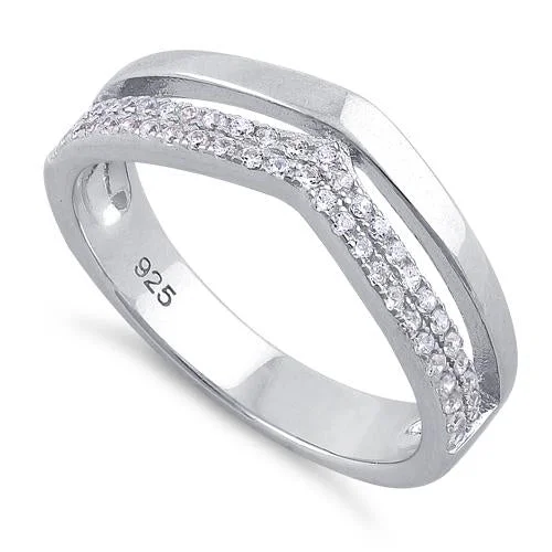 Sterling Silver Double V-Accented Clear CZ Ring