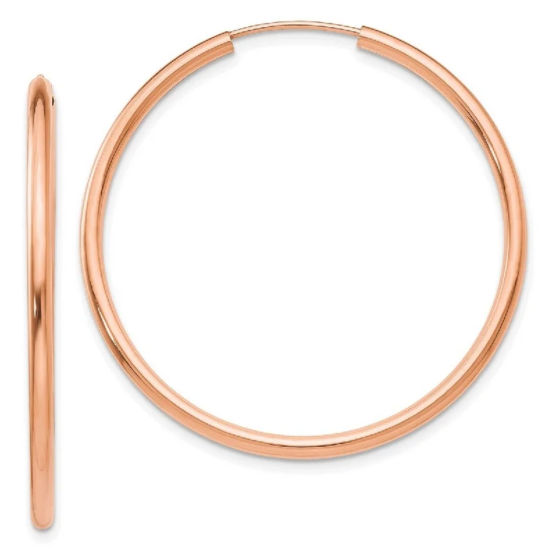 Curata 14k Rose Gold Polished Endless 2mm Hoop Earrings - 39.25x39.75mm Wide 2mm Thick