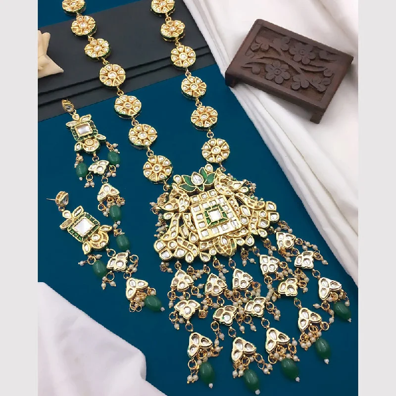 5G Jewellery Gold Plated Kundan Stone And Beads Long Necklace Set