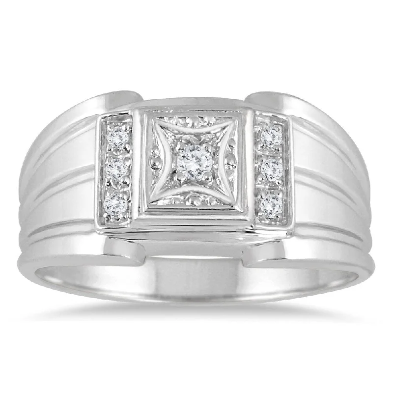 1/8 Carat TW Men's Diamond Ring in 10K White Gold