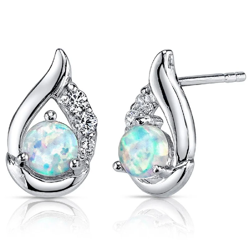 Sterling Silver 1ct Created Opal Round Stud Earrings