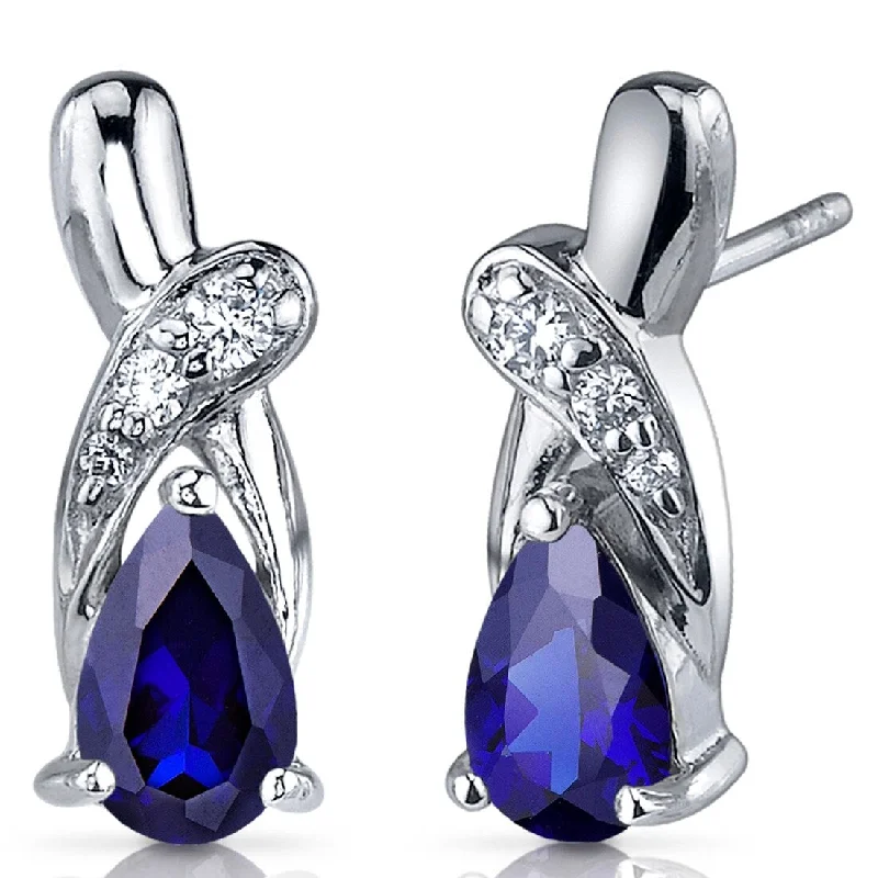 Sterling Silver 2ct Created Sapphire Pear Stud Earrings