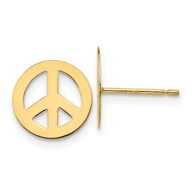 Curata Solid 14k Yellow Gold Peace Sign Post Earrings (10mm) - Orange