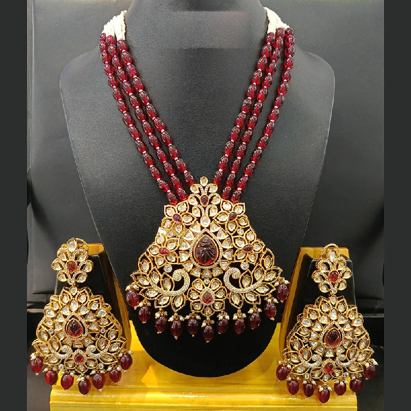 Jain Jewellers Gold Plated Polki Kundan And Pearls Long Necklace Set