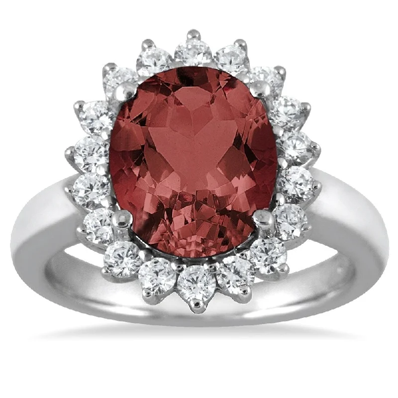 4 Carat Garnet and Diamond Ring in 14K White Gold