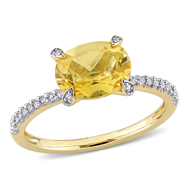 Miadora 1 5/8ct TGW Oval-Cut Citrine and 1/10ct TW Diamond Ring in 10k Yellow Gold