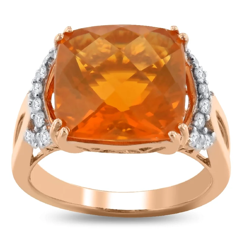 Auriya 14k Rose Gold 5 3/4ct Fire Opal and 1/3ct TDW Diamond Ring