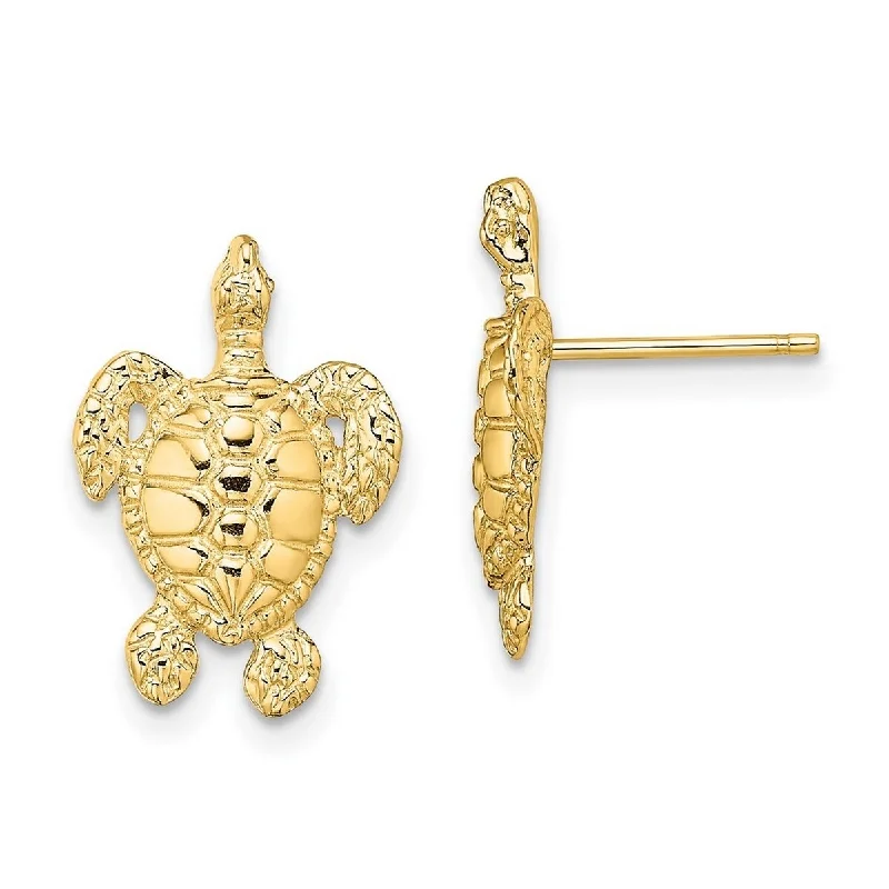 Curata 14k Yellow Gold Sea Turtle Post Earrings High Polish and Textured