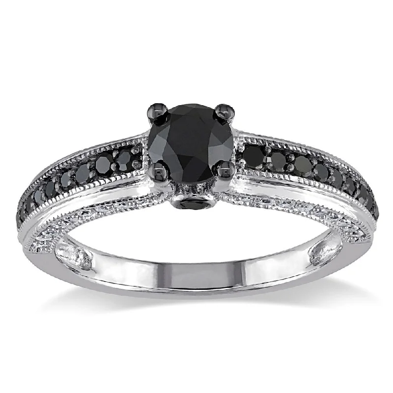 Miadora 10k White Gold 1 1/4ct TDW Black and White Round-cut Diamond Ring