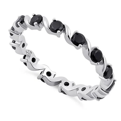 Sterling Silver Swirl Black Eternity CZ Ring