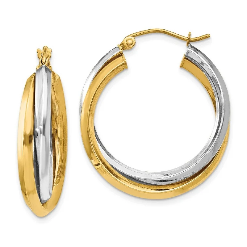 Curata 14k Two Tone Gold Polished Double 18x6mm Hoop Earrings