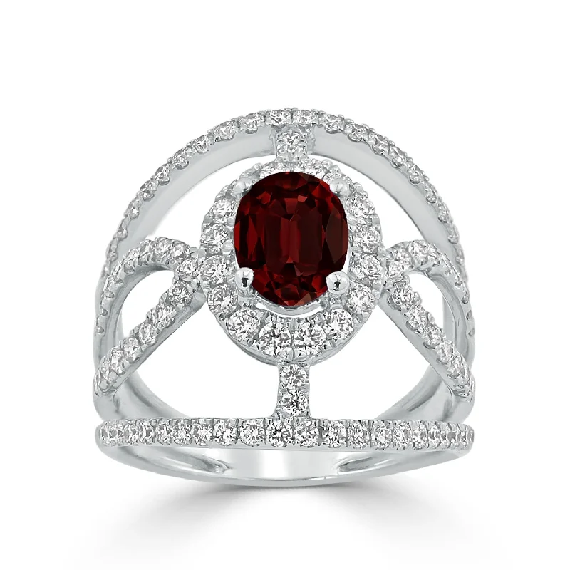 Auriya Modern 7/8ct Oval-cut Red Garnet and Diamond Ring 1ctw 18K Gold