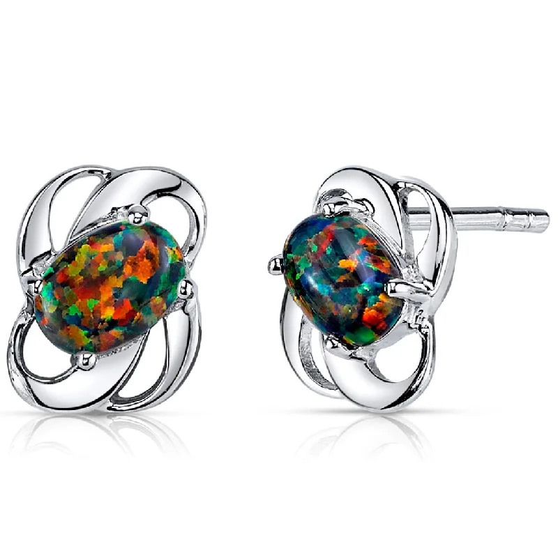 Sterling Silver 1.5ct Created Opal Oval Stud Earrings