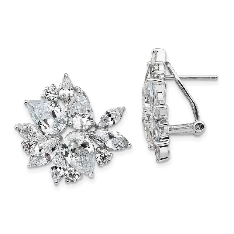 Curata Cheryl M 925 Sterling Silver CZ Cubic Zirconia Omega Back Earrings - 11.75x23.5mm Wide