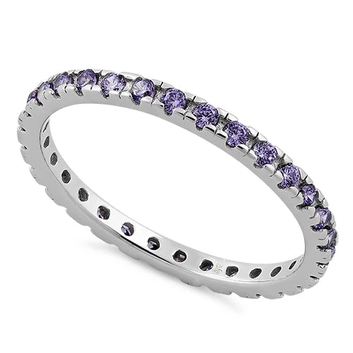 Sterling Silver Amethyst Eternity CZ Ring