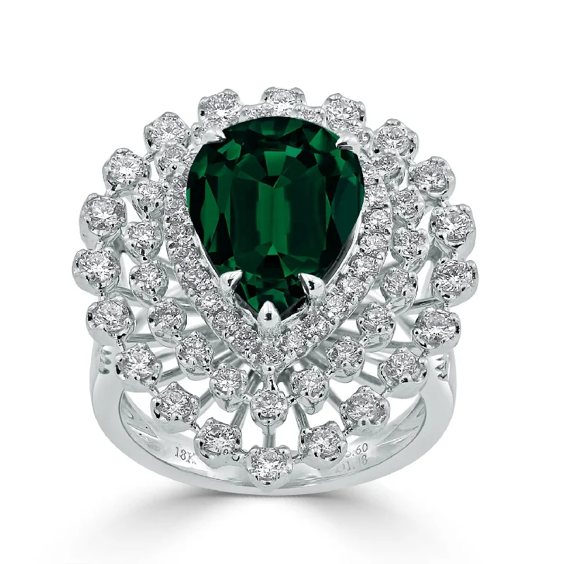 Auriya 4 1/5ct Pear-cut Green Emerald and Halo Diamond Ring 1 1/2cttw 18K Gold