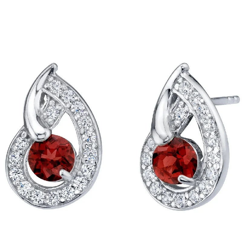 Sterling Silver 1.25ct Garnet Round Stud Earrings