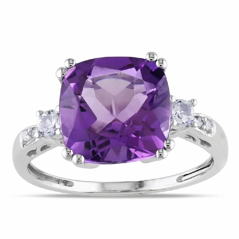 Miadora 10k White Gold Amethyst, Created White Sapphire and Diamond Ring - Purple