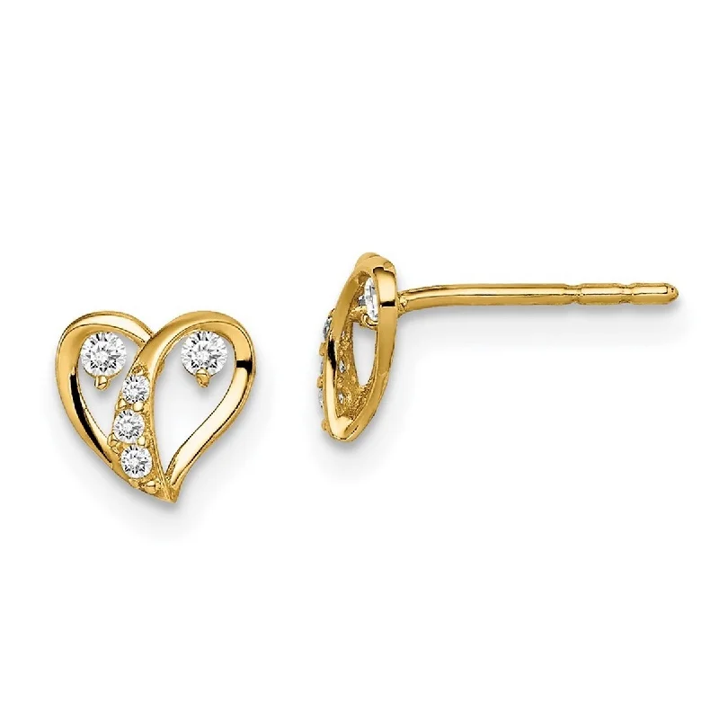 Curata 14k Yellow Gold CZ Cubic Zirconia Accent Open Love Heart Post Earrings - 6.75mm long