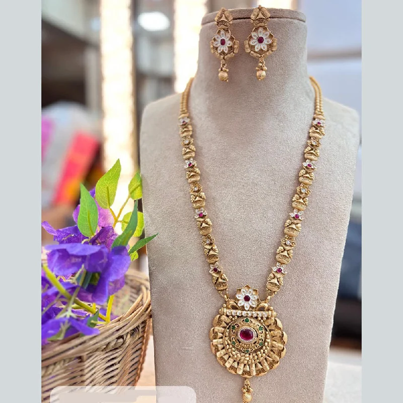 Jewel Addiction Gold Plated Pota Stone And Meenakari Long Necklace Set