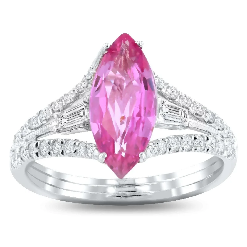 Auriya 18k White Gold 2ct Rare Purple-Pink Sapphire and 3/8ct TDW Diamond Ring