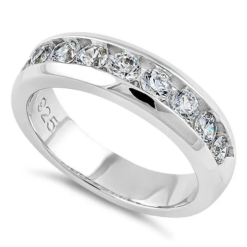 Sterling Silver Men's Wedding Band CZ Rings