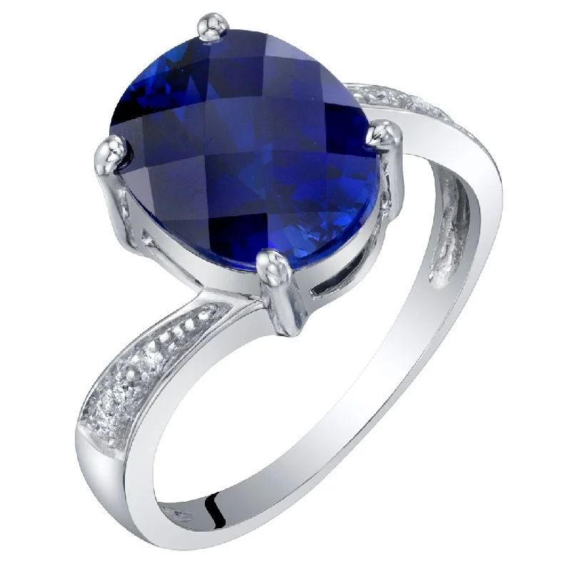 14k White Gold 3.53ct Created Blue Sapphire and Diamond Ring