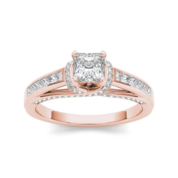 De Couer 14k Rose Gold 1ct TDW Princess-cut White Diamond Ring