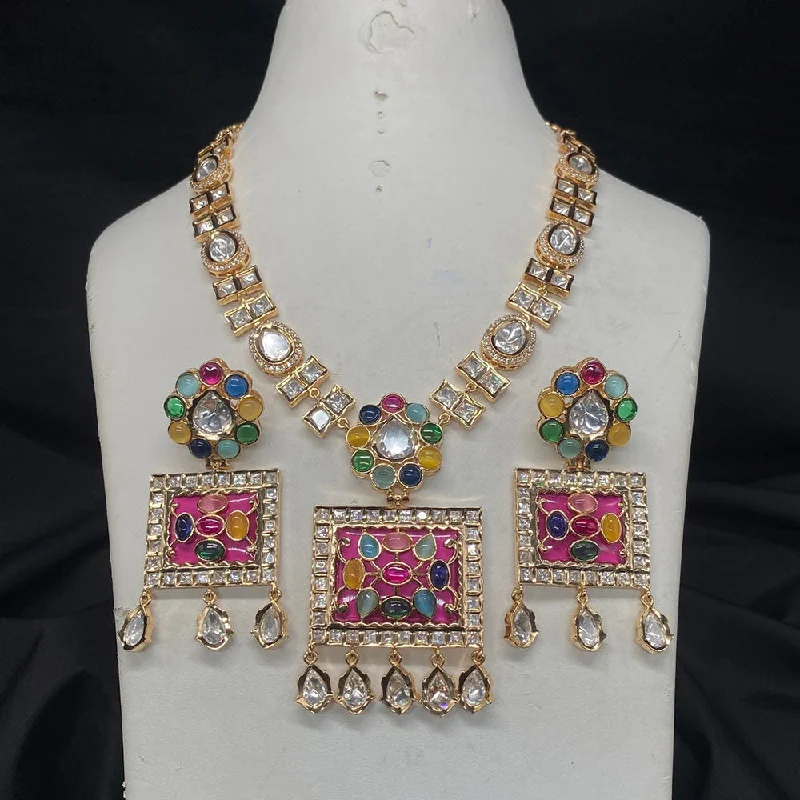 Royal Kundan Jewellery Gold Plated Polki Kundan Necklace Set