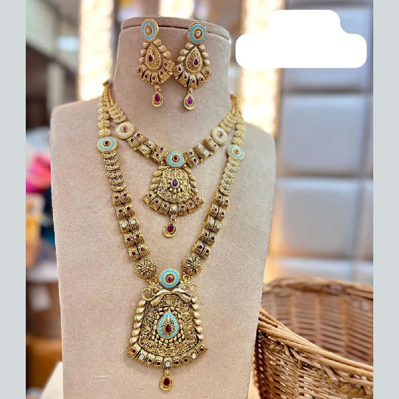 Jewel Addiction Gold Plated Pota Stone And Meenakari Double Necklace Set