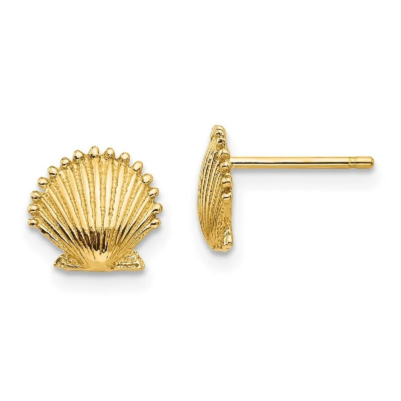 Curata 10k Yellow Gold Scallop Shell Post Earrings - 7.45x8.17mm