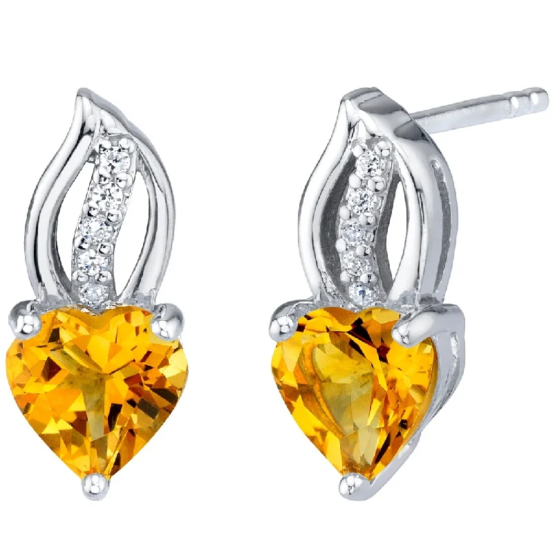 Sterling Silver 1.5ct Citrine Heart Stud Earrings