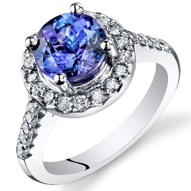 Oravo 2.56 ct Tanzanite Round and Diamond Ring in 14k White Gold