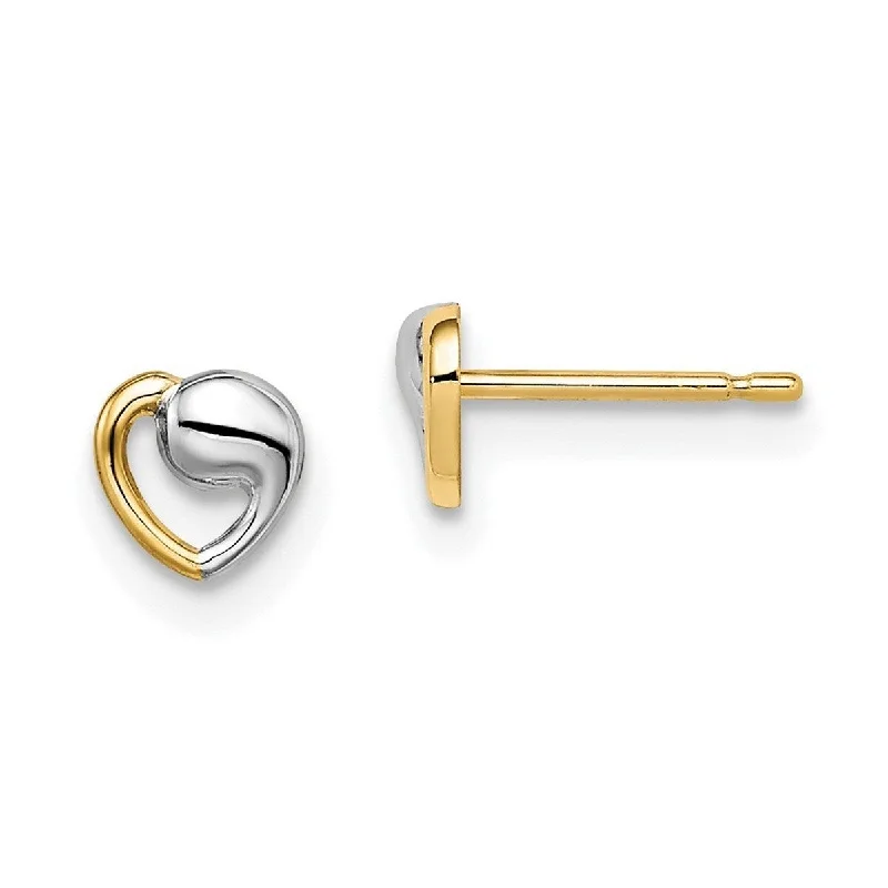 Curata 14k Yellow Goldand White Rhodium Love Heart Post Earrings - 4.8mm