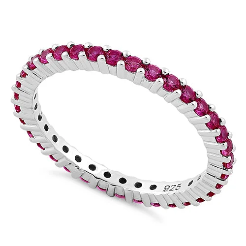 Sterling Silver Ruby Eternity CZ Ring