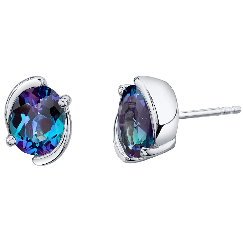 Sterling Silver 3.5ct Created Sapphire Oval Stud Earrings