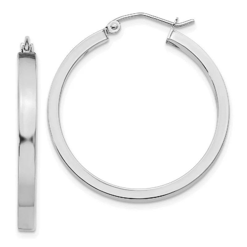 Curata 14k White Gold Polished 30x3mm Rectangle Tube Hoop Earrings