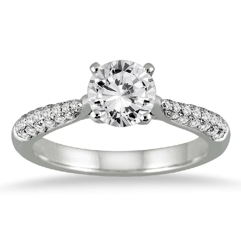 AGS Certified 1 Carat TW Pave Diamond Ring in 14K White Gold (J-K Color, I2-I3 Clarity)