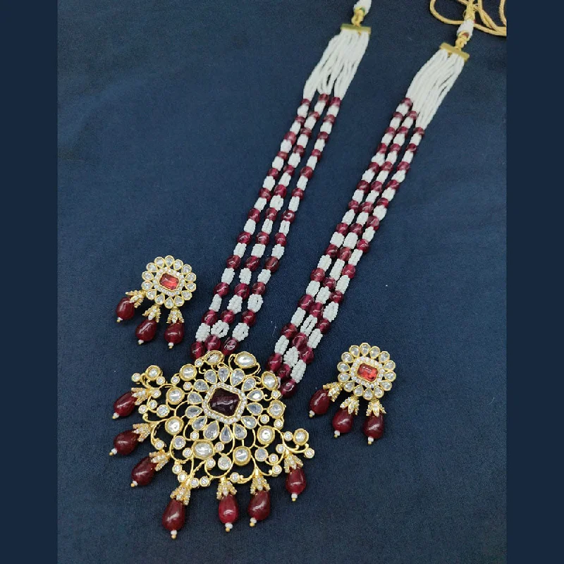 Akruti Collection Gold Plated Kundan Stone And Beads Necklace Set