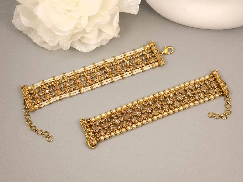 Antique Gold Polki Adjustable Chain Bracelet